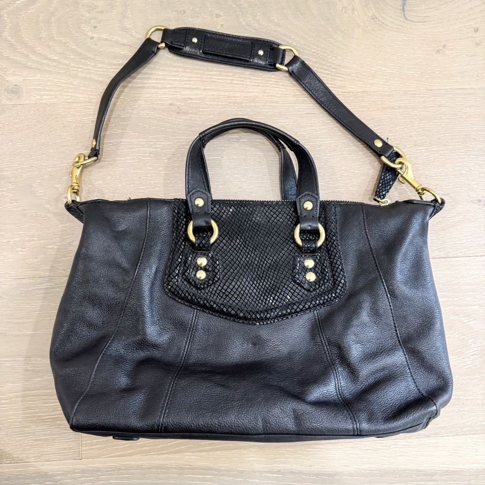 Coach Ashley Vintage Satchel Boho Black Leather Gold Metal Shoulder Bag Medium - Picture 3 of 10